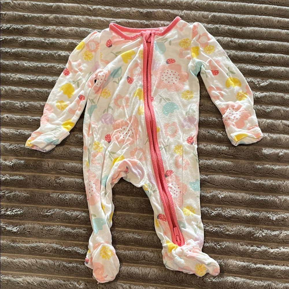 Infant Floral Footed One-Piece Pajamas - Pink Trim